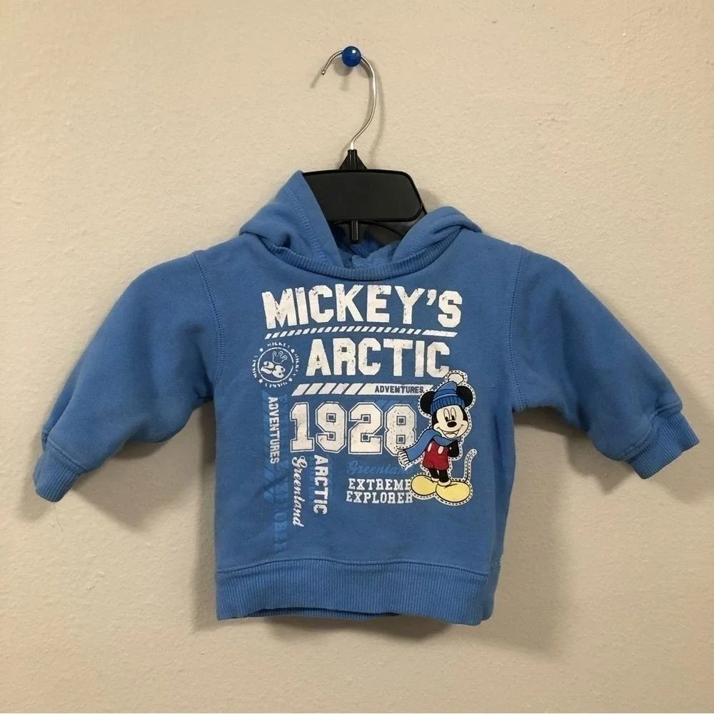 Disney Mickey Mouse Arctic Adventures Blue Hoodie Sweatshirt Kids 12M